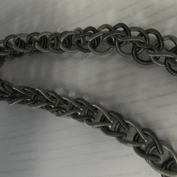 Unique 2-Tone gray piano wire stretch art necklace and earrings: modern, clean - Picture 4 of 6